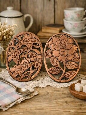 Vintage Old Dutch Design Floral Trivets (1985, Made in Taiwan)